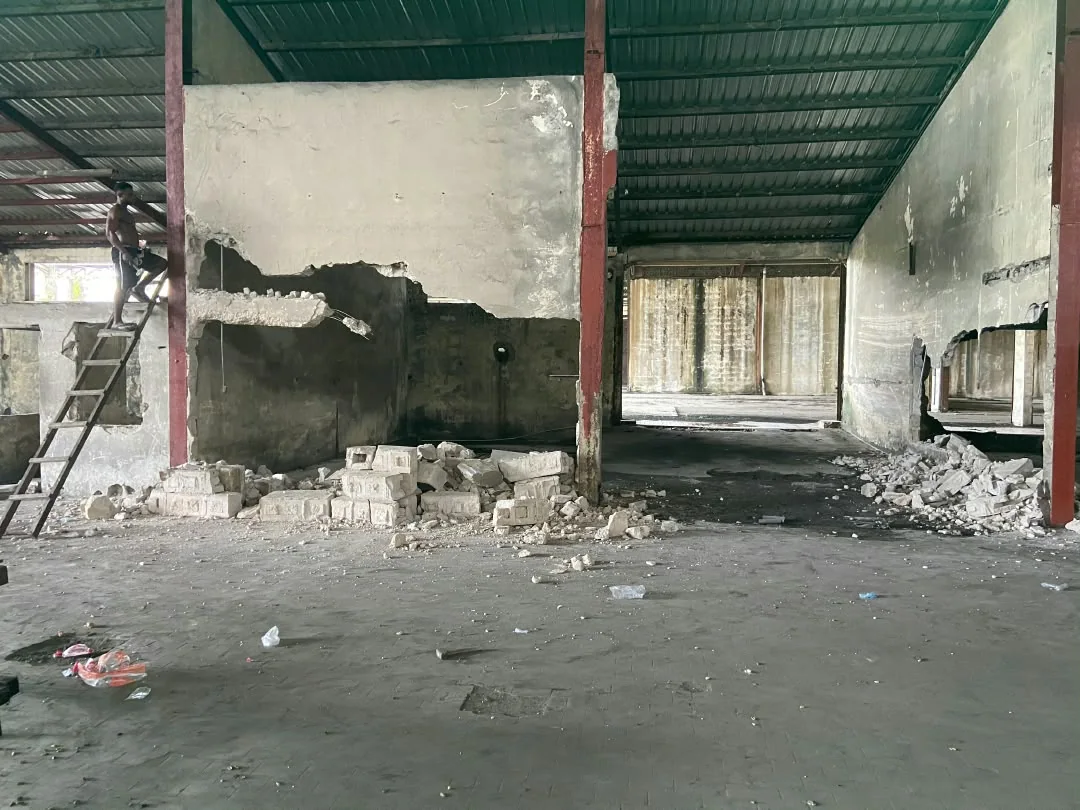 Factory roof and frontage during renovation