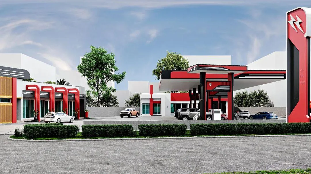 Filling station street perspective visualisation