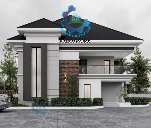 Geo-Gem visualisation of a five-bedroom house with a dark pitched roof