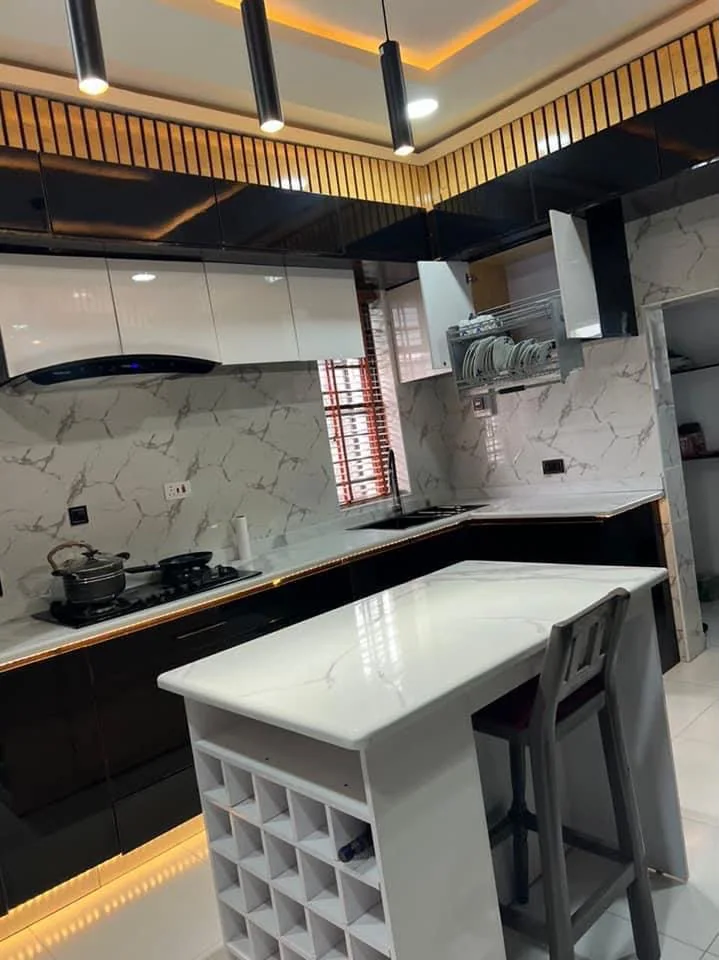 Completed kitchen cabinetry and work area