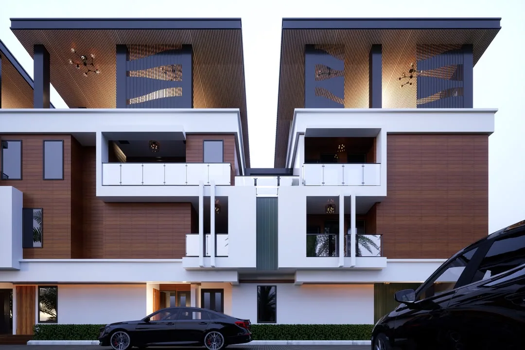 Front view of terrace homes design visualisation